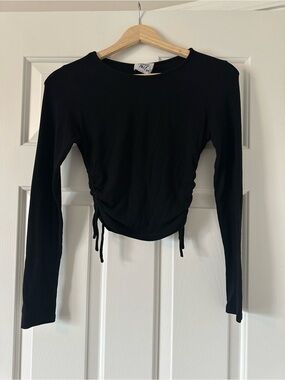 Princess Polly Black Long-Sleeve Ruched Side Tie Top